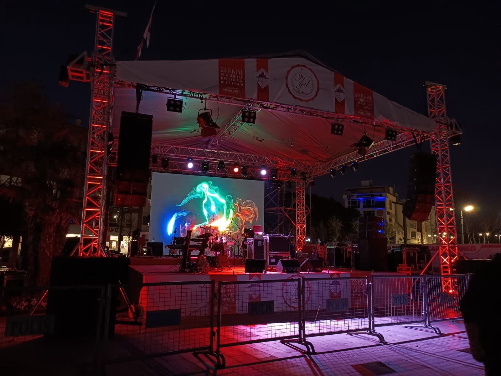 Outdoor festival stage at night
